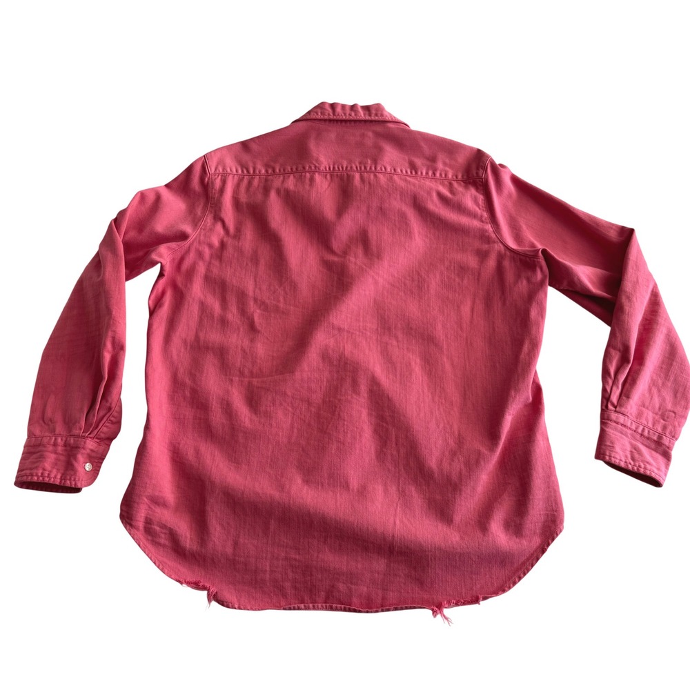 Frank & Eileen Eileen USA Made Distressed Bright Pink Cotton Button Down Shirt S - Picture 2 of 7